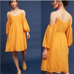 NWT Anthropologie Moulinette Soeurs Carina Off Shoulder Dress Mustard Yellow S